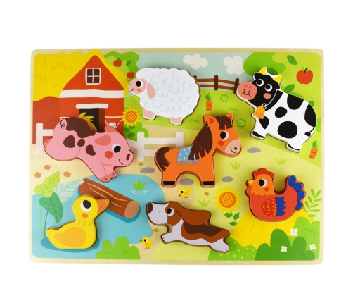 Tooky Toy Drewniane Puzzle Montessori Zwierzątka Farma Dopasuj Kształty