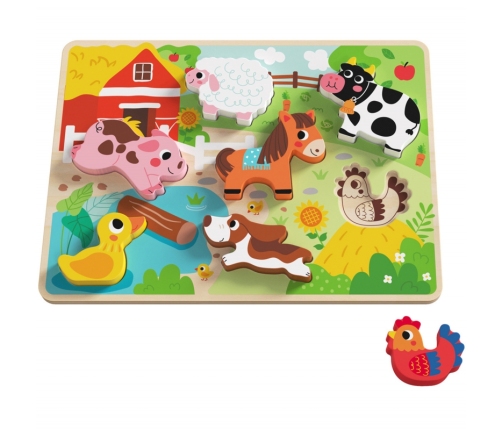 Tooky Toy Drewniane Puzzle Montessori Zwierzątka Farma Dopasuj Kształty