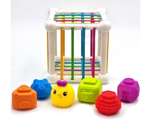 WOOPIE BABY Elastyczna Kostka Sensoryczna Sorter dla Dzieci Zwierzątka + Grzechotka 7 el.