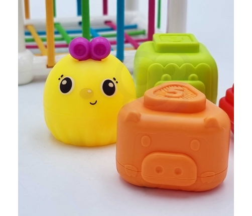 WOOPIE BABY Elastyczna Kostka Sensoryczna Sorter dla Dzieci Zwierzątka + Grzechotka 7 el.