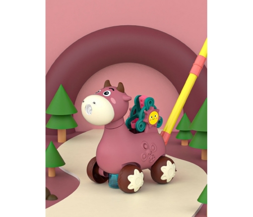 WOOPIE Pchacz Krówka do Pchania z Dźwiękiem i Bańkami Mydlanymi Różowa