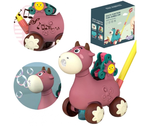 WOOPIE Pchacz Krówka do Pchania z Dźwiękiem i Bańkami Mydlanymi Różowa