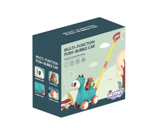 WOOPIE Pchacz Krówka do Pchania z Dźwiękiem i Bańkami Mydlanymi Niebieska