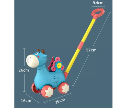 WOOPIE Pchacz Krówka do Pchania z Dźwiękiem i Bańkami Mydlanymi Niebieska