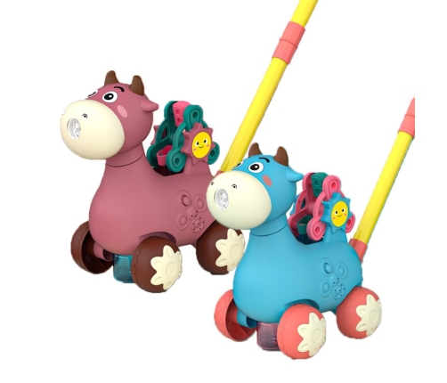 WOOPIE Pchacz Krówka do Pchania z Dźwiękiem i Bańkami Mydlanymi Niebieska