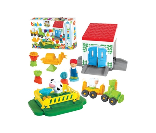 MOCHTOYS Klocki Jeżyki Pin Bricks FARMA w Kartonie 100 el. + 3 Figurki