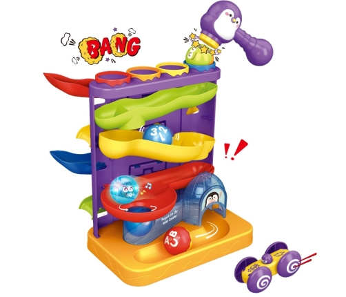 WOOPIE Tor Kulkowy Kulodrom 3w1 Wbijak z Młoteczkiem Zjeżdżalnia dla Samochodzików