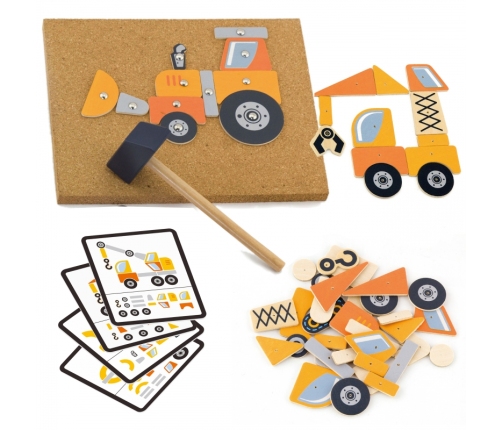 VIGA Drewniana Przybijanka Pojazdy budowlane 45 elementów Montessori