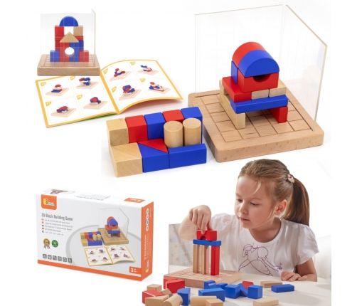 VIGA Drewniana Gra Budowanie Klocki 3D Montessori
