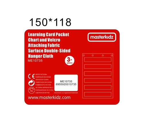 MASTERKIDZ Materiałowy Arkusz Do Wieszania Z Kieszonkami Na Fiszki I Obrazki Czerwony