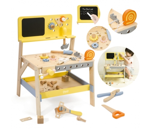 CLASSIC WORLD Drewniany Warsztat Narzędziowy z Tablicą Kredową 27 el.