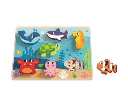 TOOKY TOY Drewniane Puzzle Montessori Świat Morza Rybki Żółwik Kształty