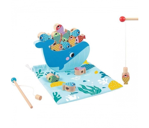 TOOKY TOY Drewniana Gra Wieloryb i Rybki Wielofunkcyjna 4 w 1