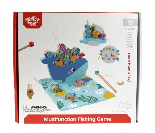 TOOKY TOY Drewniana Gra Wieloryb i Rybki Wielofunkcyjna 4 w 1