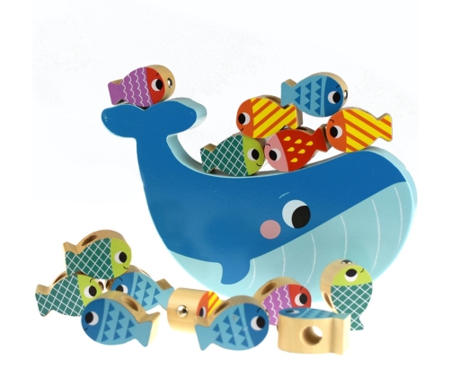 TOOKY TOY Drewniana Gra Wieloryb i Rybki Wielofunkcyjna 4 w 1