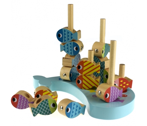 TOOKY TOY Drewniana Gra Wieloryb i Rybki Wielofunkcyjna 4 w 1