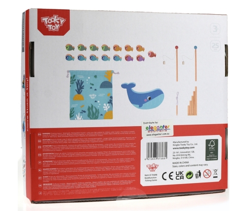 TOOKY TOY Drewniana Gra Wieloryb i Rybki Wielofunkcyjna 4 w 1