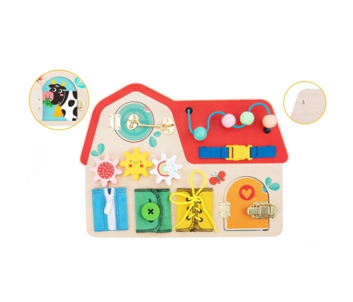 TOOKY TOY Drewniana Tablica Montessori Manipulacyjna Zamki Zębatki Pętle