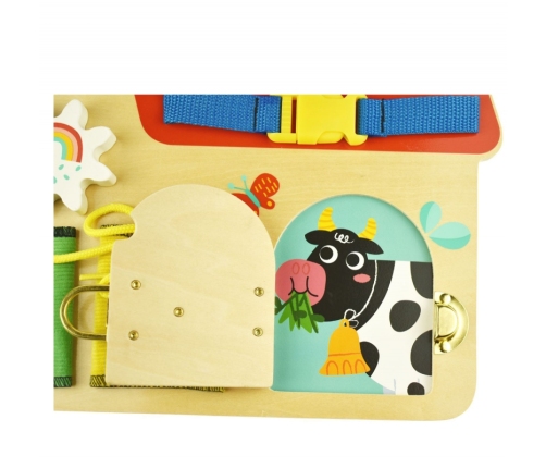 TOOKY TOY Drewniana Tablica Montessori Manipulacyjna Zamki Zębatki Pętle