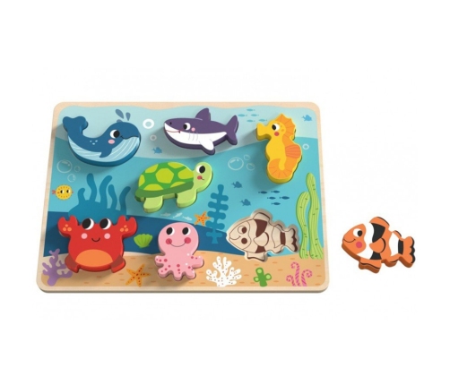 TOOKY TOY Drewniane Puzzle Montessori Świat Morza Rybki Żółwik Kształty