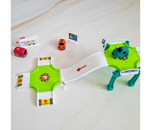 WOOPIE Tor Parking Garaż Samochodowy Zestaw Stacja Paliw Znaki Drogowe +  3 Auta