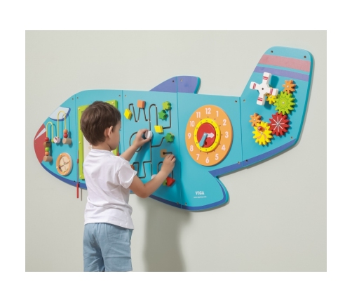 VIGA Drewniana Tablica Sensoryczna Manipulacyjna Samolot Certyfikat FSC Montessori