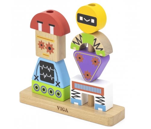 VIGA Układanka Piramidka Roboty + Wzory 8 el.