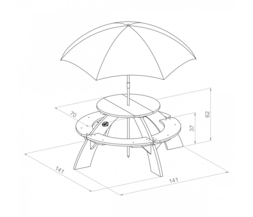 AXI Drewniany Wielofunkcyjny Zestaw Stół Okrągły  + Ławeczki + Parasol