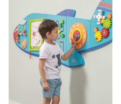 VIGA Drewniana Tablica Sensoryczna Manipulacyjna Samolot Certyfikat FSC Montessori