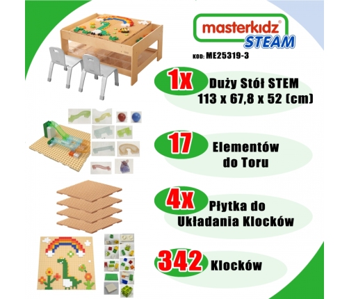 MASTERKIDZ Drewniany Stół Edukacyjny + AKCESORIA STEM WALL + 359 el.