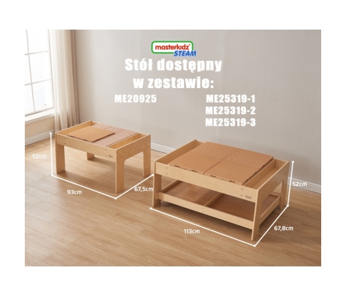 MASTERKIDZ Drewniany Stół Edukacyjny + AKCESORIA STEM WALL + 135 Klocków