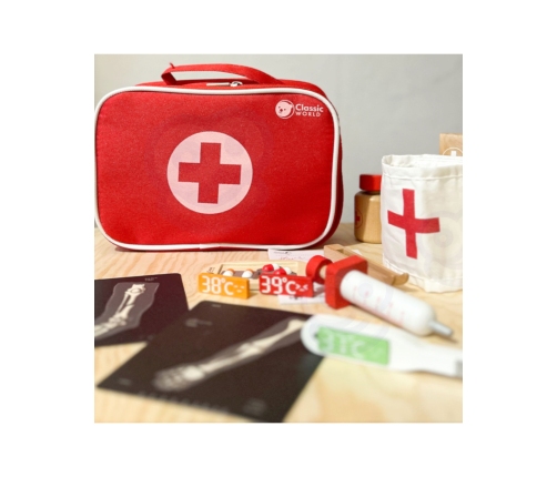 CLASSIC WORLD Drewniany Zestaw Walizka Małego Doktora Lekarza 19 el.