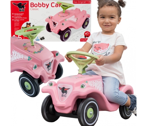 Stumjamā mašīna BIG Bobby Car Classic Flower Pink