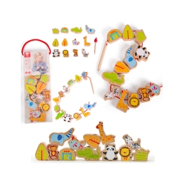 CLASSIC WORLD Drewniane Klocki do Nawlekania ZOO 13 el.