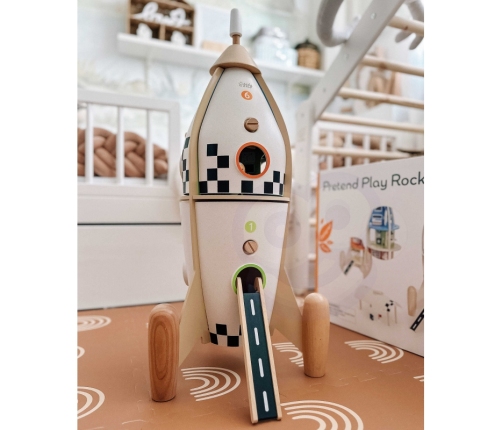 CLASSIC WORLD Drewniana Rakieta Domek dla Dzieci + Figurki Akc.