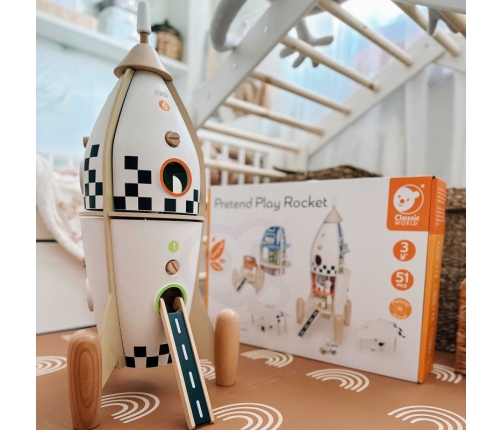 CLASSIC WORLD Drewniana Rakieta Domek dla Dzieci + Figurki Akc.