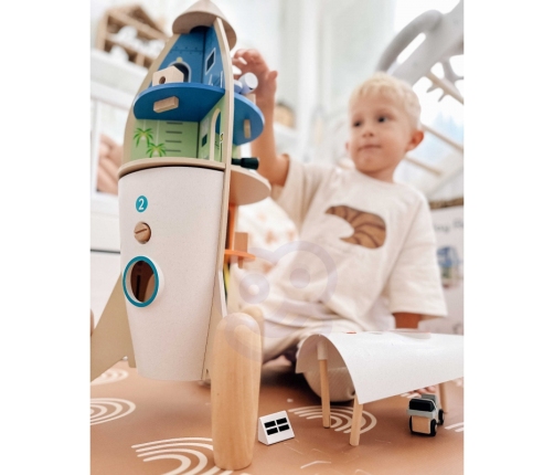 CLASSIC WORLD Drewniana Rakieta Domek dla Dzieci + Figurki Akc.