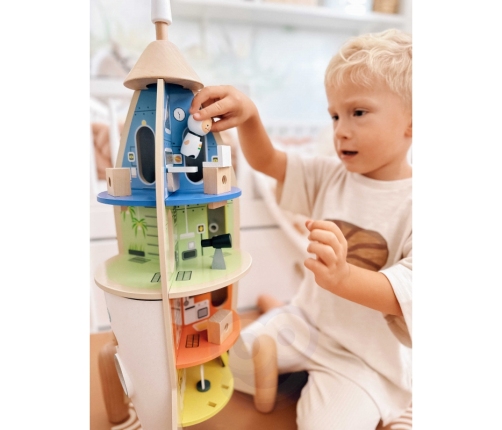 CLASSIC WORLD Drewniana Rakieta Domek dla Dzieci + Figurki Akc.