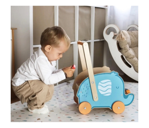 VIGA PolarB Drewniany Wózek 2w1 Chodzik Pchacz Słonik