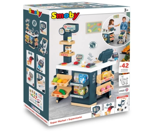 SMOBY Sklep Supermarket z Wózkiem Kasą i Elektronicznym Skanerem