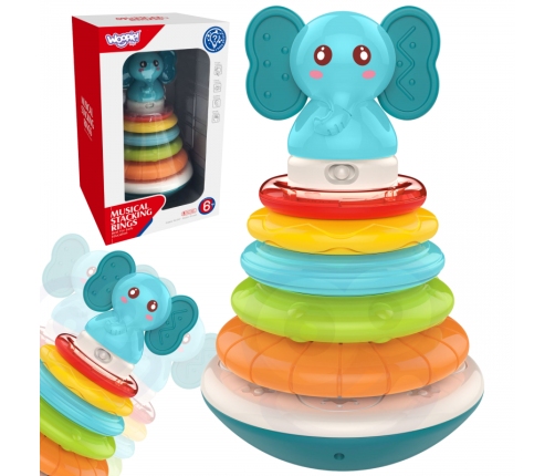 WOOPIE BABY Piramida Wieża Interaktywna Słonik z Obręczami Grzechotka