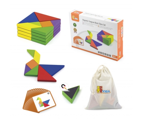 VIGA Tangram Drewniana Gra Logiczna Układanka Certyfikat FSC
