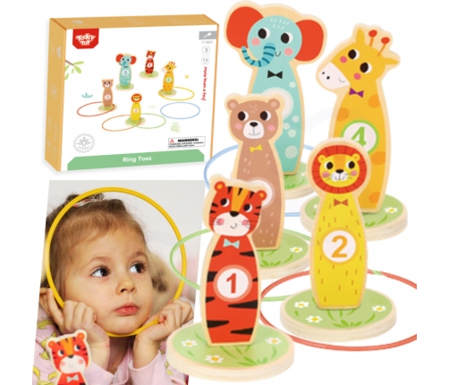 TOOKY TOY Drewniana Gra Zręcznościowa Rzut do Celu Zwierzątka 15 el.