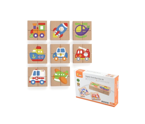 Viga Układanka drewniana puzzle magnetyczne - pojazdy Certyfikat FSC