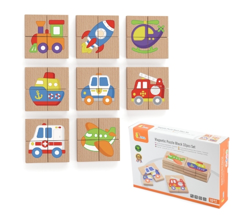 Viga Układanka drewniana puzzle magnetyczne - pojazdy Certyfikat FSC