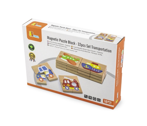 Viga Układanka drewniana puzzle magnetyczne - pojazdy Certyfikat FSC