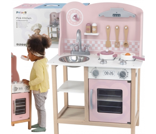 VIGA PolarB Drewniana Kuchnia z Akcesoriami Silver - Pink