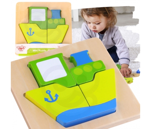 TOOKY TOY Puzzle Układanka Montessori Grube Klocki Statek 6 el.