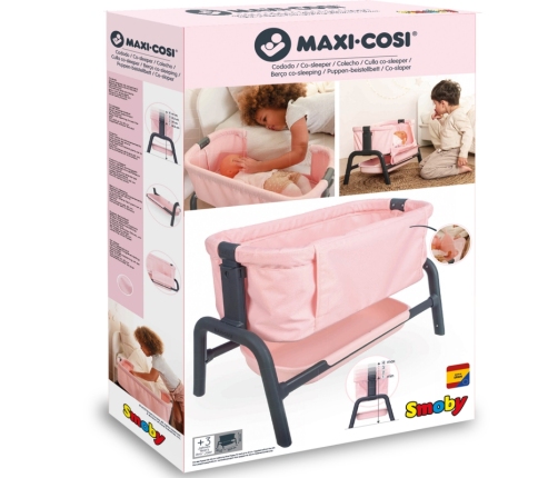 SMOBY Łóżeczko Maxi-Cosi Quinny dla Lalek 38 cm ze Schowkiem i Regulacją Wysokości