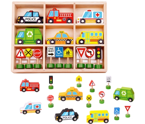 TOOKY TOY Droga Autostrada Puzzle + Pojazdy Samochody Znaki Drogowe